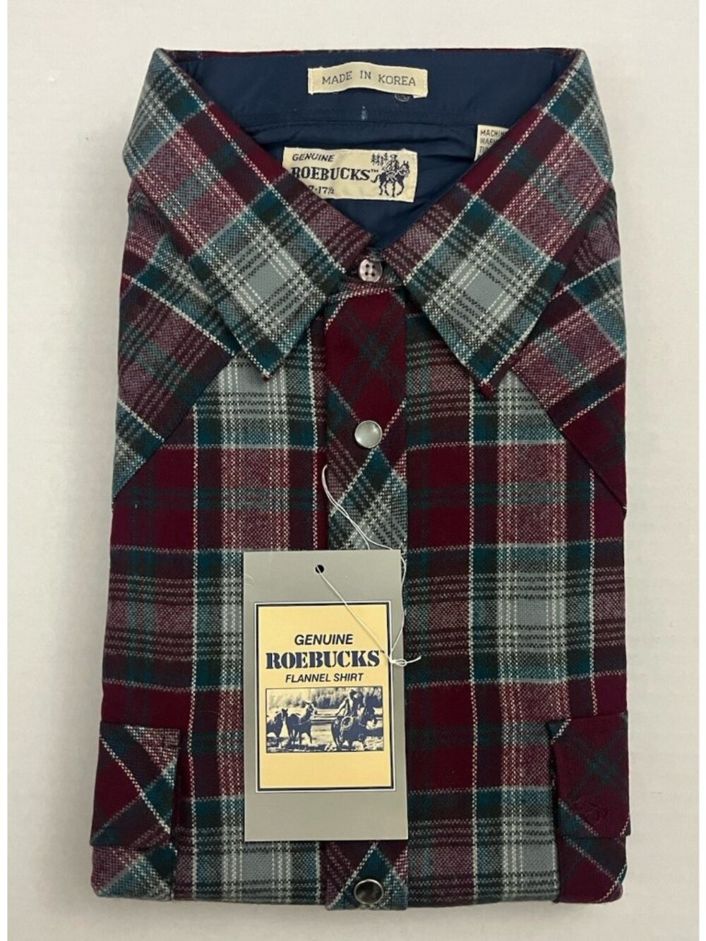 Sears Roebucks Acrylic Flannel Plaid Shirt Pearl Snap Buttons Western Men's XL
